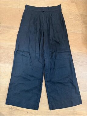 Magaschoni Navy-Black Wide-Leg Linen-Blend Pants